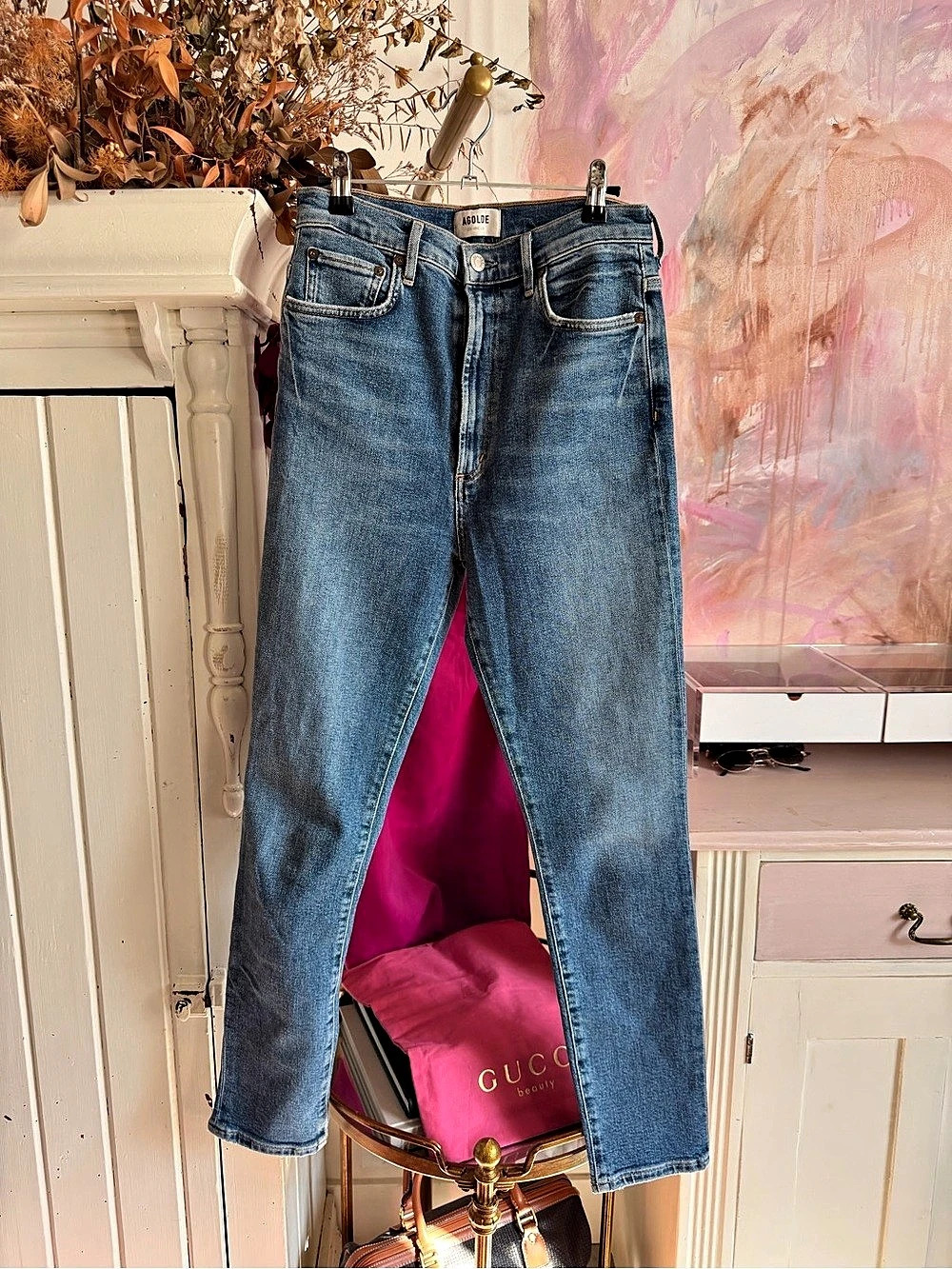 AGOLDE 90's Pinch Waist High Rise Straight Leg Jeans in Blue Waist 28